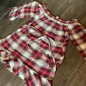 Tunic style plaid with waist tie